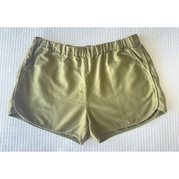 Quince Shorts Size Large Organic Cotton Linen Twill Pull On Army Green Pockets - Picture 2 of 8